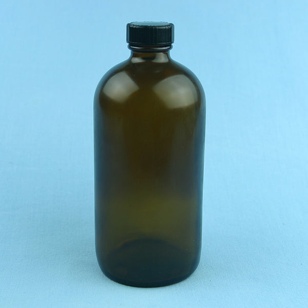 480 mL Boston Round Amber Safety Coated Solution Bottle - Avogadro's Lab Supply