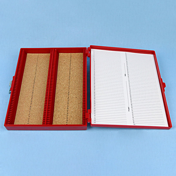 100 Place Cork Lined Microscope Slide Box - Avogadro's Lab Supply
