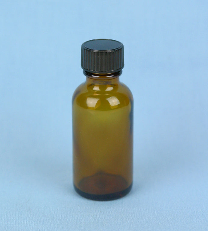 30 mL Boston Round Amber Solution Bottle - Avogadro's Lab Supply