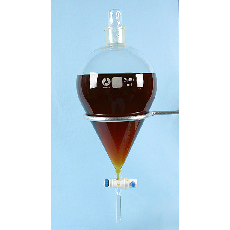 2000 mL Separatory Funnel with PTFE Stopcock and Glass Stopper - Avogadro's Lab Supply