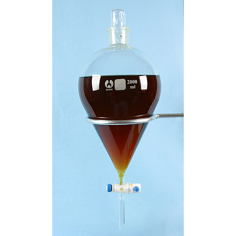 2000 mL Separatory Funnel with PTFE Stopcock and Glass Stopper - Avogadro's Lab Supply