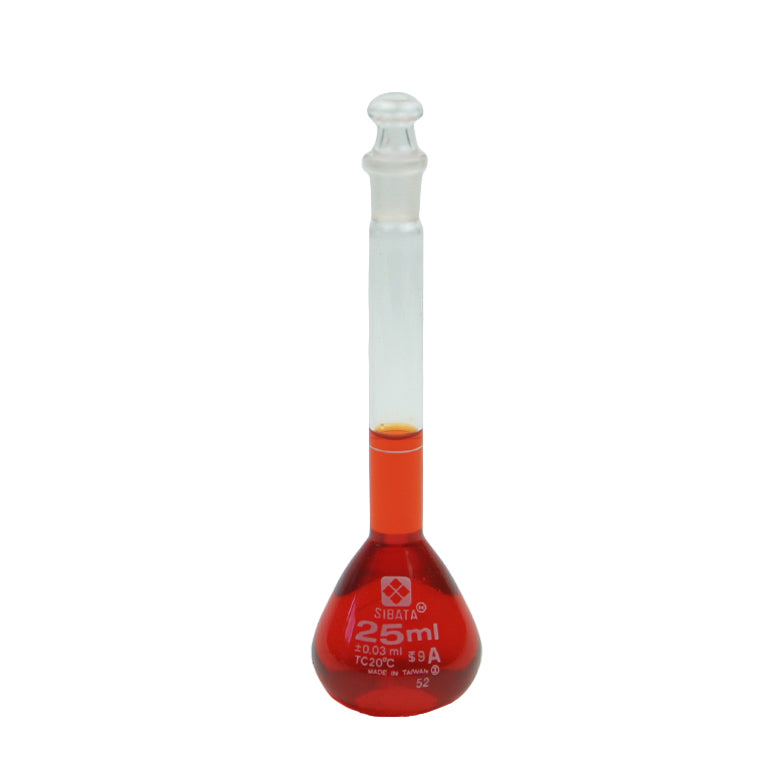 Sibata Volumetric Flask 25  mL Class A - Avogadro's Lab Supply