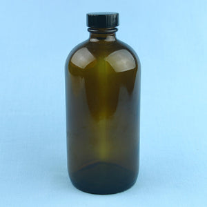 960 mL Boston Round Amber Solution Bottle - Avogadro's Lab Supply