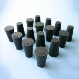 Size 000 Black Rubber Stoppers (Count 16) - Avogadro's Lab Supply