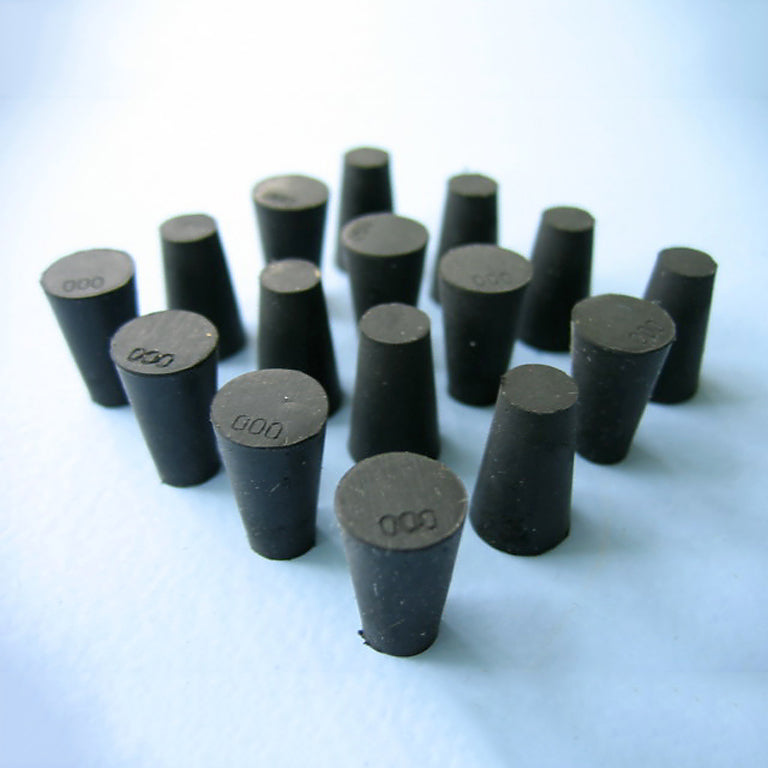 Size 000 Black Rubber Stoppers (Count 16) - Avogadro's Lab Supply