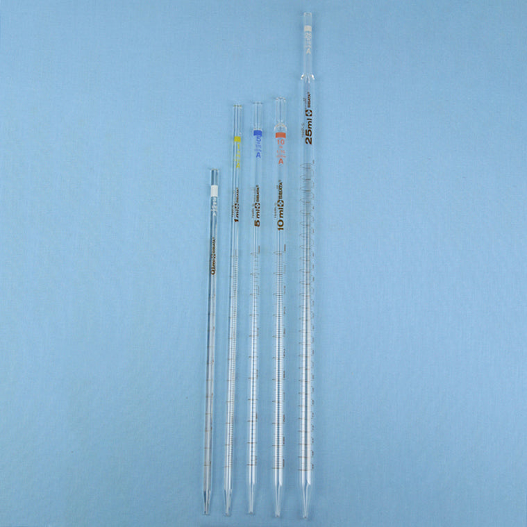 Set of Five Sibata Mohr Measuring Pipets 0.01 to 25 mL - Avogadro's Lab Supply