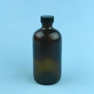 240 mL Boston Round Amber Safety Coated Solution Bottle - Avogadro's Lab Supply