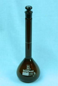 Sibata Amber Volumetric Flask 100 mL Class A - Avogadro's Lab Supply