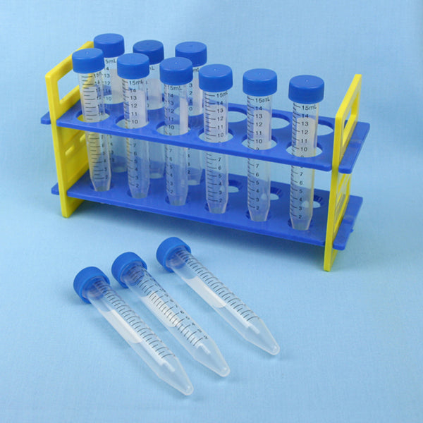 Test Tube Rack w/ 15 mL Centrifuge Tubes (12 tubes) - Avogadro's Lab Supply